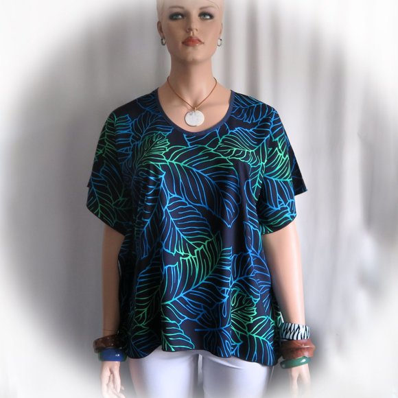 Hawaiian Ferns Polynesian Clothing Butterfly Tunic Blue & Teal - Picture 5 of 6
